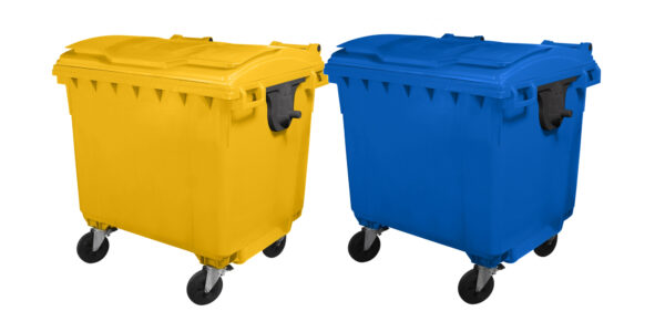 Set 2 eurocontainere noi din plastic albastru si galben